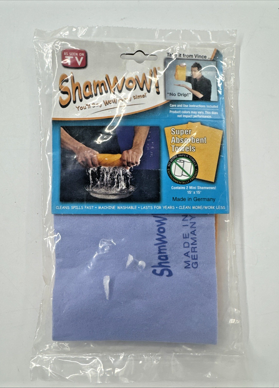 Shamwow Towels 15 inch 2 pack Super Absorbent Germany 2008 Seen TV NEW NOS