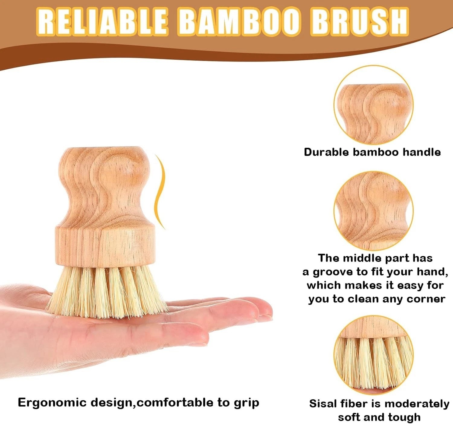 Bamboo Dish Brushes Set – 40pc Natural Sisal, Kitchen Cleaning Tools