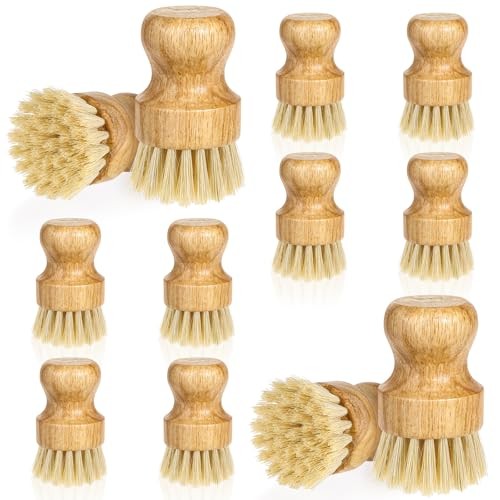 Bamboo Dish Scrub Brush – Wooden Scrubbers – Sisal Yellow – 12 Packs