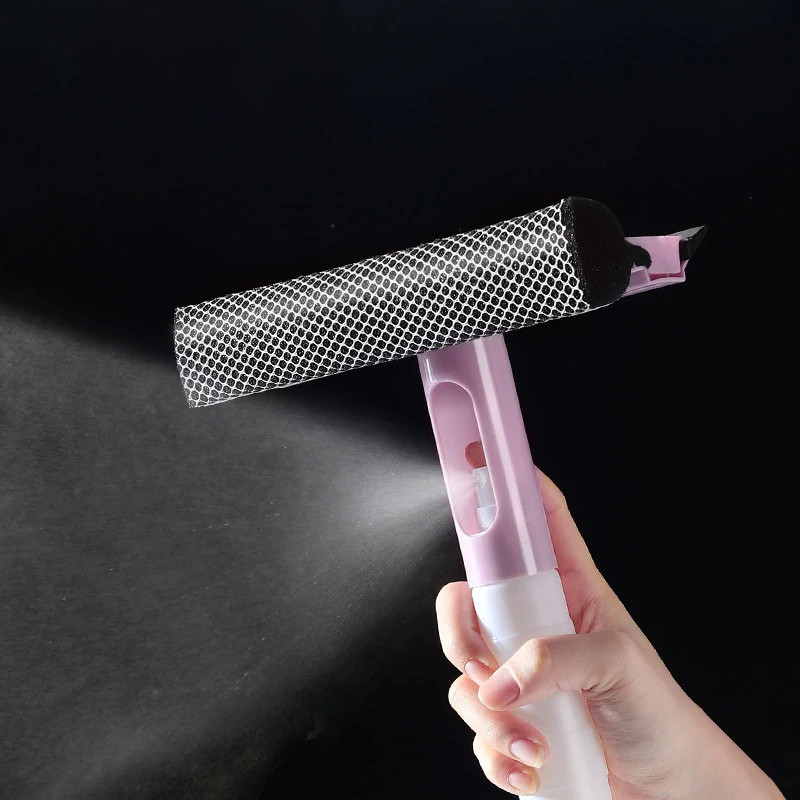 3 in 1 Window Cleaning Brush with Spray Double Sided Glass Squeegee Cleaner Wipe