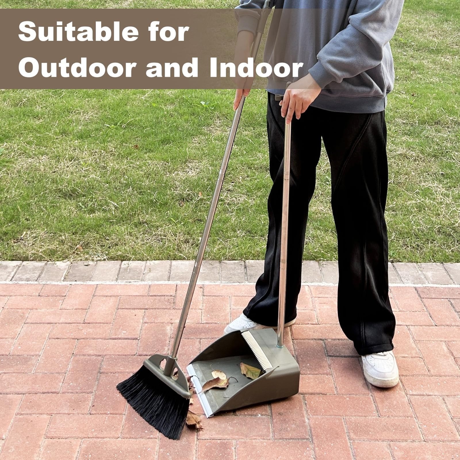 Upgrade Broom with Dustpan Combo Set – Heavy Duty Indoor Outdoor Cleaning