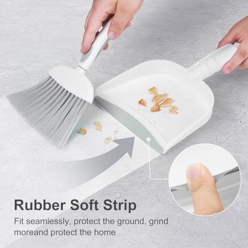 Small Dust Pan and Brush Set, Mini Broom and Dustpan Set Small Grey & White