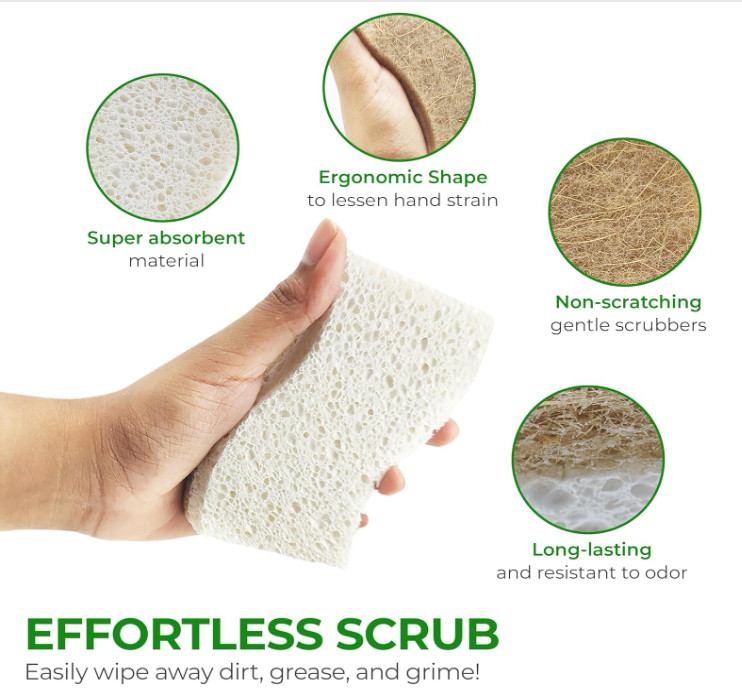 Natural Kitchen Sponge, Biodegradable Compostable Coconut Scrubber, 12 Pack