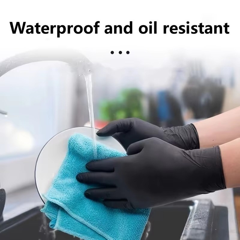 20/50/100PCS Black Nitrile Gloves Disposable Thick Waterproof Cleaning Tattoo
