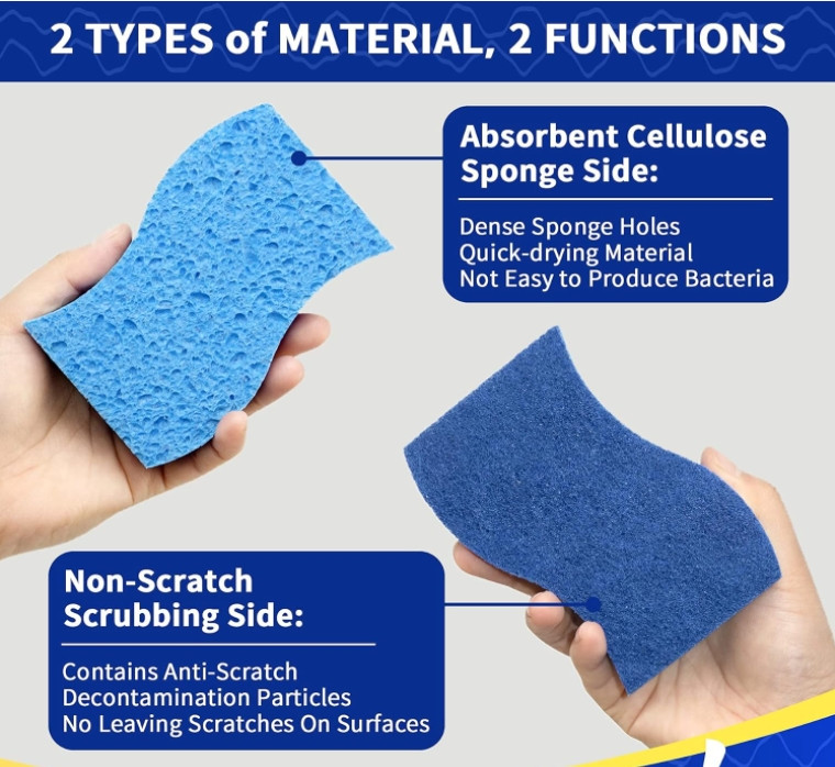50 pk Blue Dual Sided NonScratch Kitchen Sponges Heavy duty Long Last EasyDry