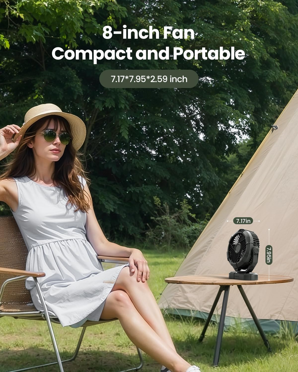 Portable Camping Fan with LED Lantern 3-Speed Rechargeable 360° Rotating USB