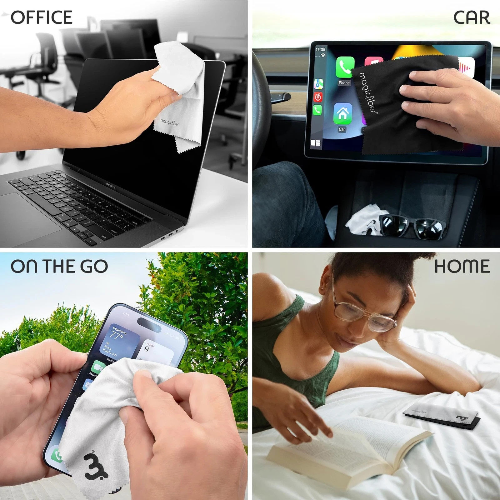 MagiicFiber 2 Pack High Density Microfiber Cleaning Cloths for Glass Screens