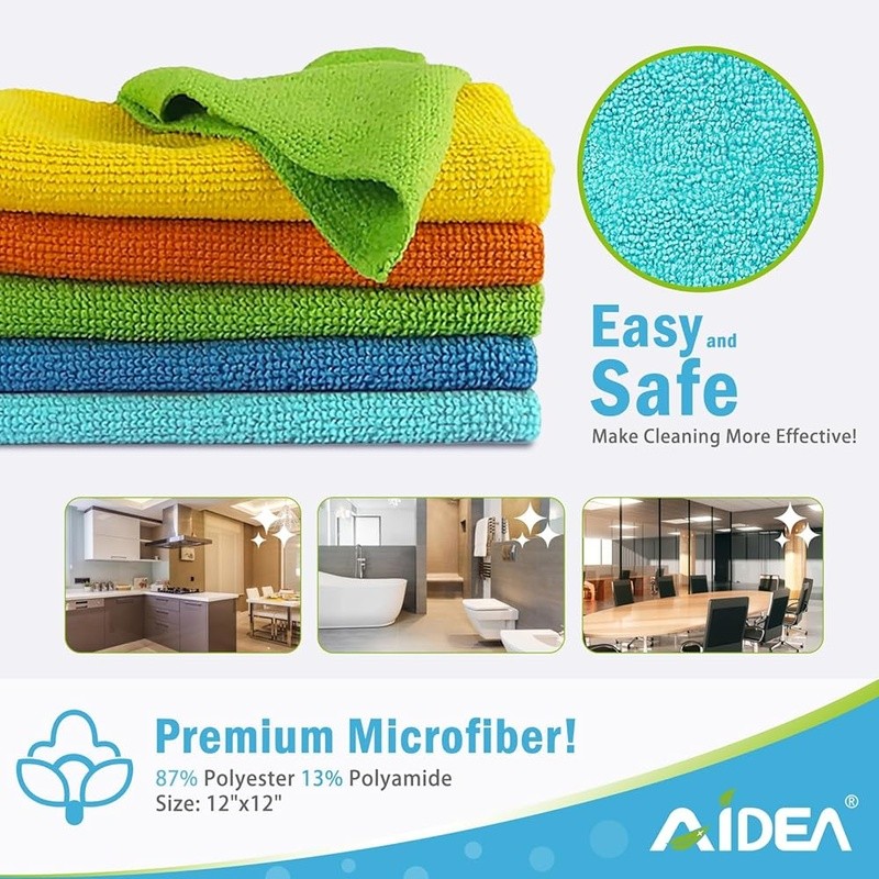 Soft Microfiber Cleaning Towels Absorbent Reusable Versatile Kitchen Cloths 12″