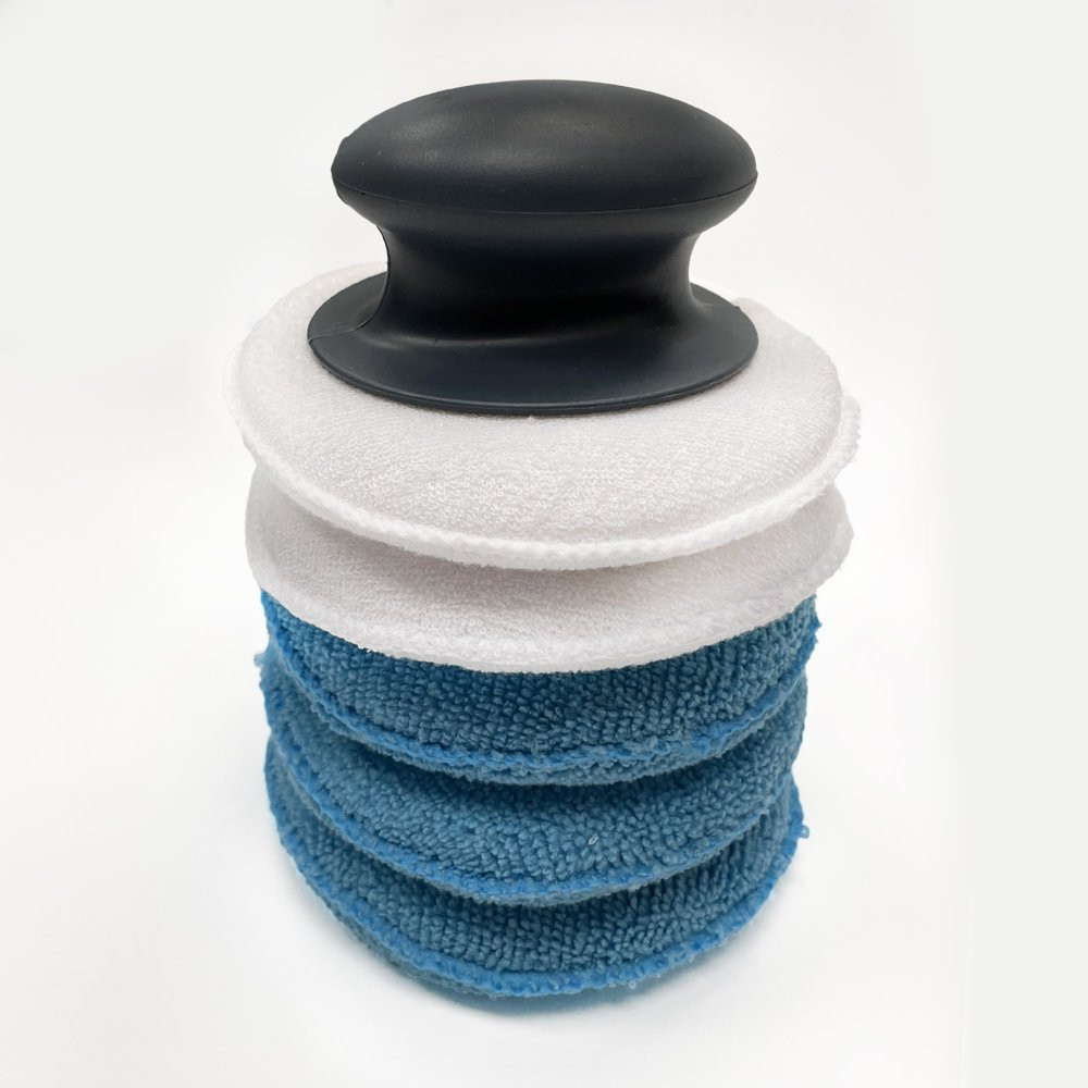 Car Waxes Microfiber Applicator Pad W/ Handle Reusable Washable White, 5 Count