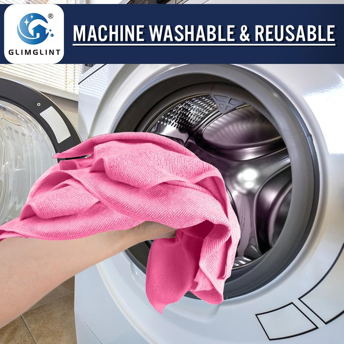 Pink Microfiber Cleaning Cloth, 12 Pack Cleaning Towels for Kitchen, Lint Free,