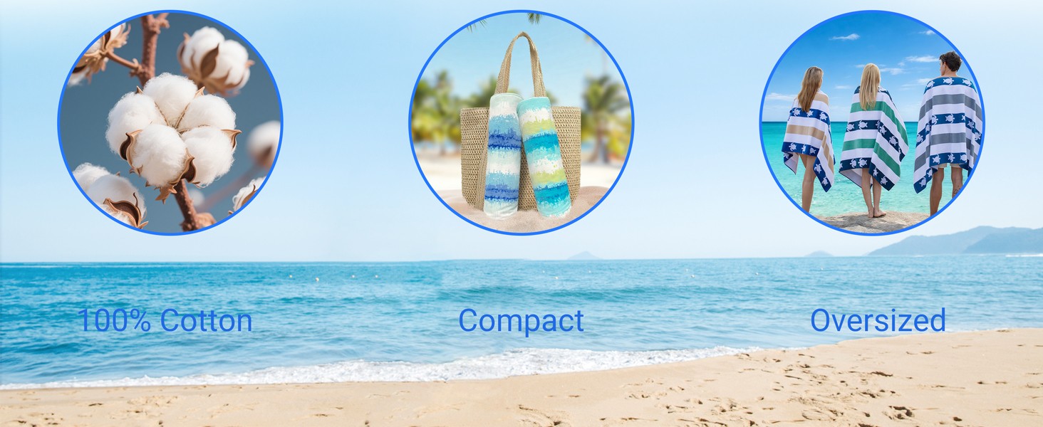 Large Beach Towel Oversized – Cotton Velour 35 x 70 Inch Blue Striped Terry Pool