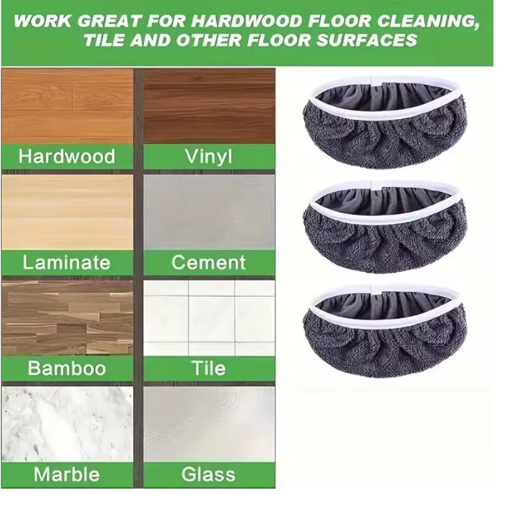 3 Piece/gray Mop Cloth, Reusable, Washable Ultra-fine Fiber,Hardwood