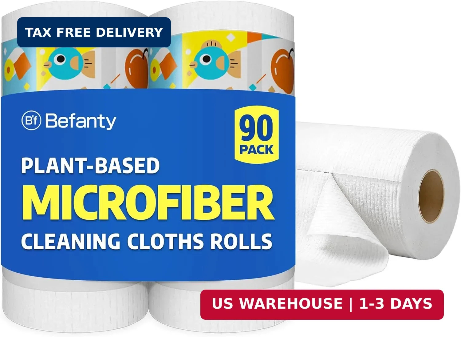 90 Pack Plant-Based Microfiber Cleaning Cloth Rolls, Washable & Reusable Paper T