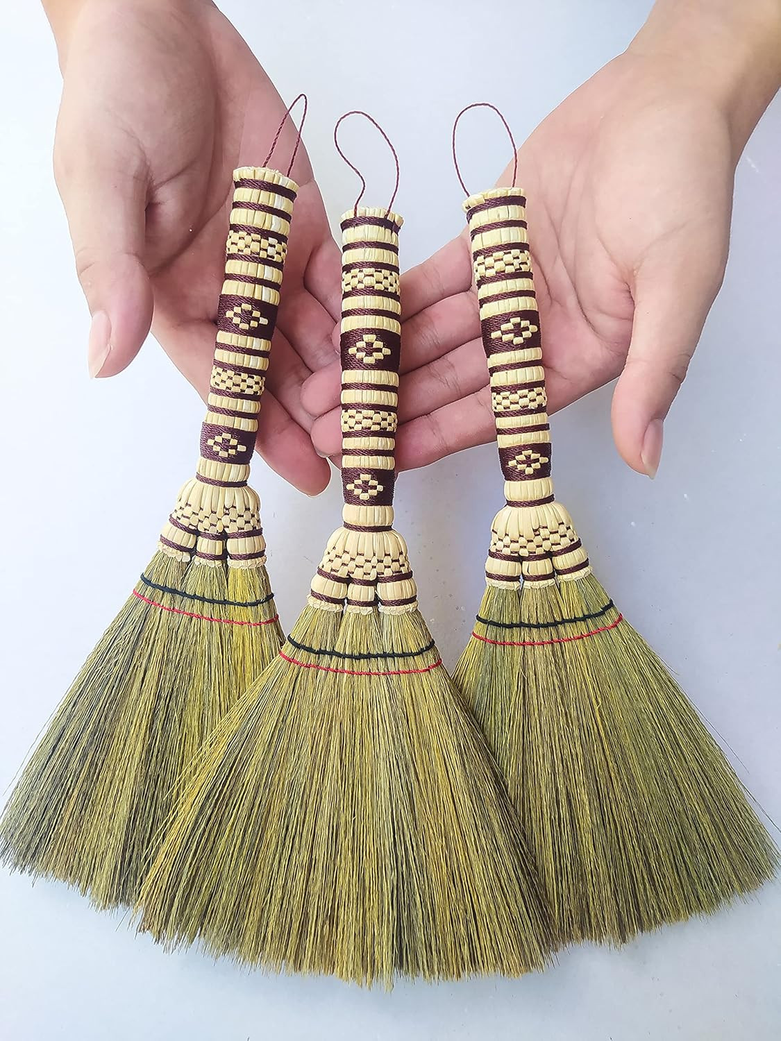 Small Corn Wisk Brush Broom 11 Inch Blue, Red Flagged Indoor Heavy Duty Multi Su