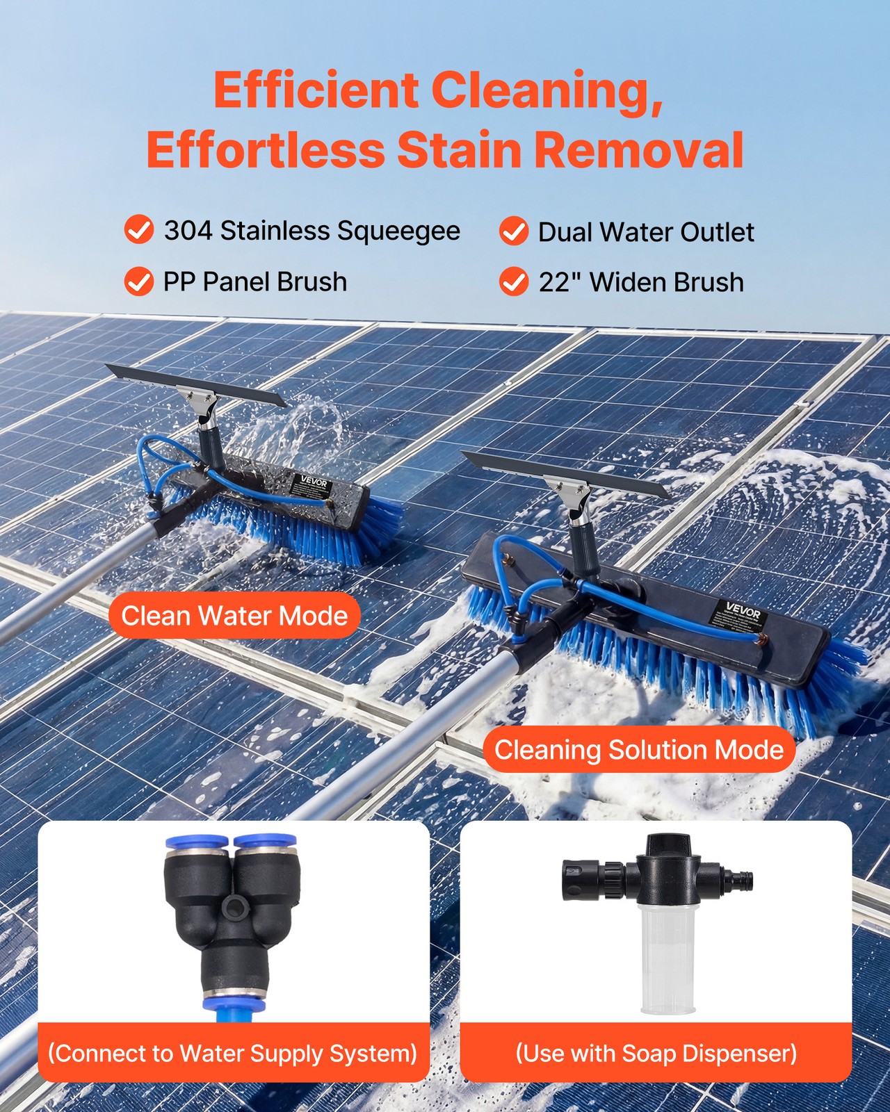 VEVOR Solar Panel Cleaning Kit Water Fed Pole Kit 26 ft with Brush and Squeegee