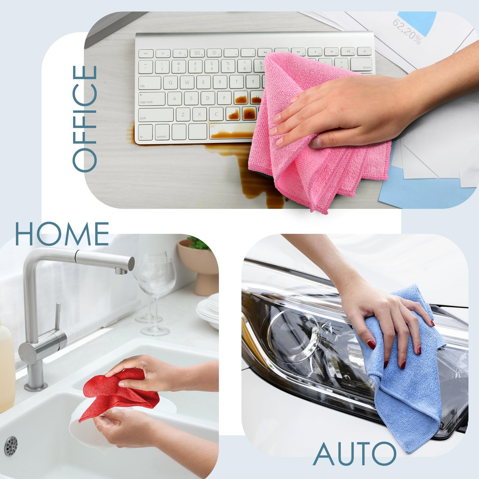 12 Pack Green Microfiber Cleaning Towels 12×12 Inch Soft Absorbent Home Offic…