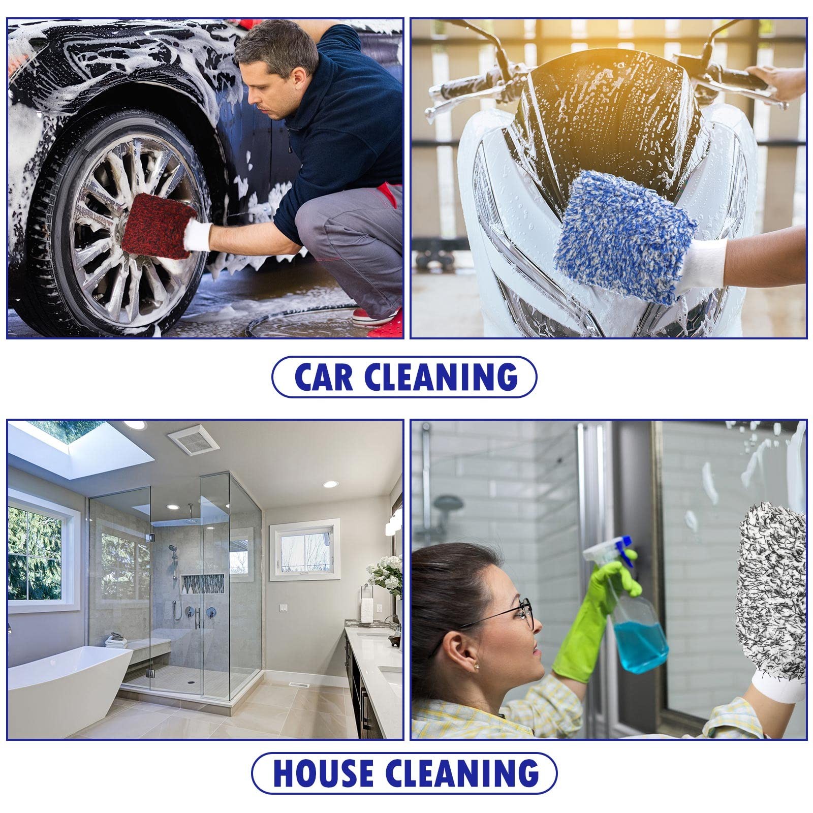 5 Pcs Microfiber Car Wash Mitt Absorbent Blue, Black, Red, White, Grey Small