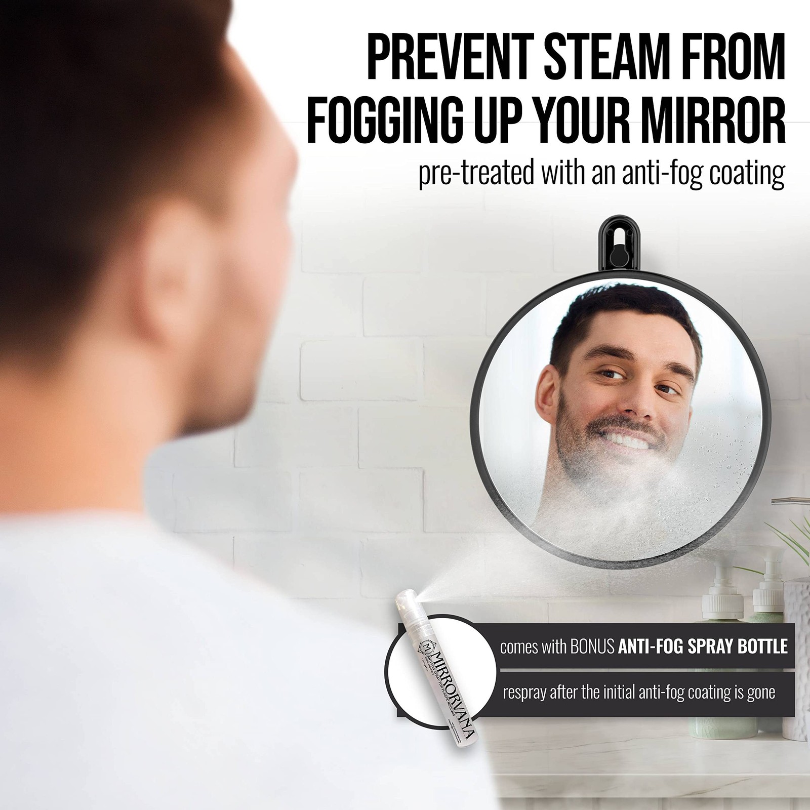 MIRRORVANA Small Shower Mirror for Shaving with 3 Attachment Options: Hook, S…