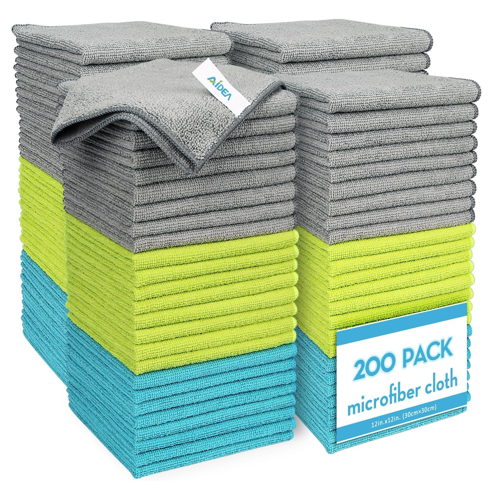 200PK Microfiber Cleaning Cloths – Soft, Absorbent, Lint-Free Towels for Home, C