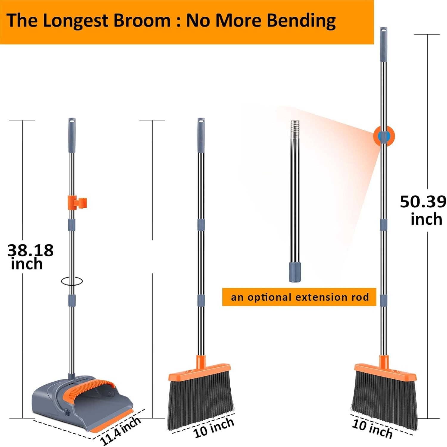 Self-Cleaning Broom & Dustpan Set for Pets, Indoor/Outdoor Use – Gray & Orange