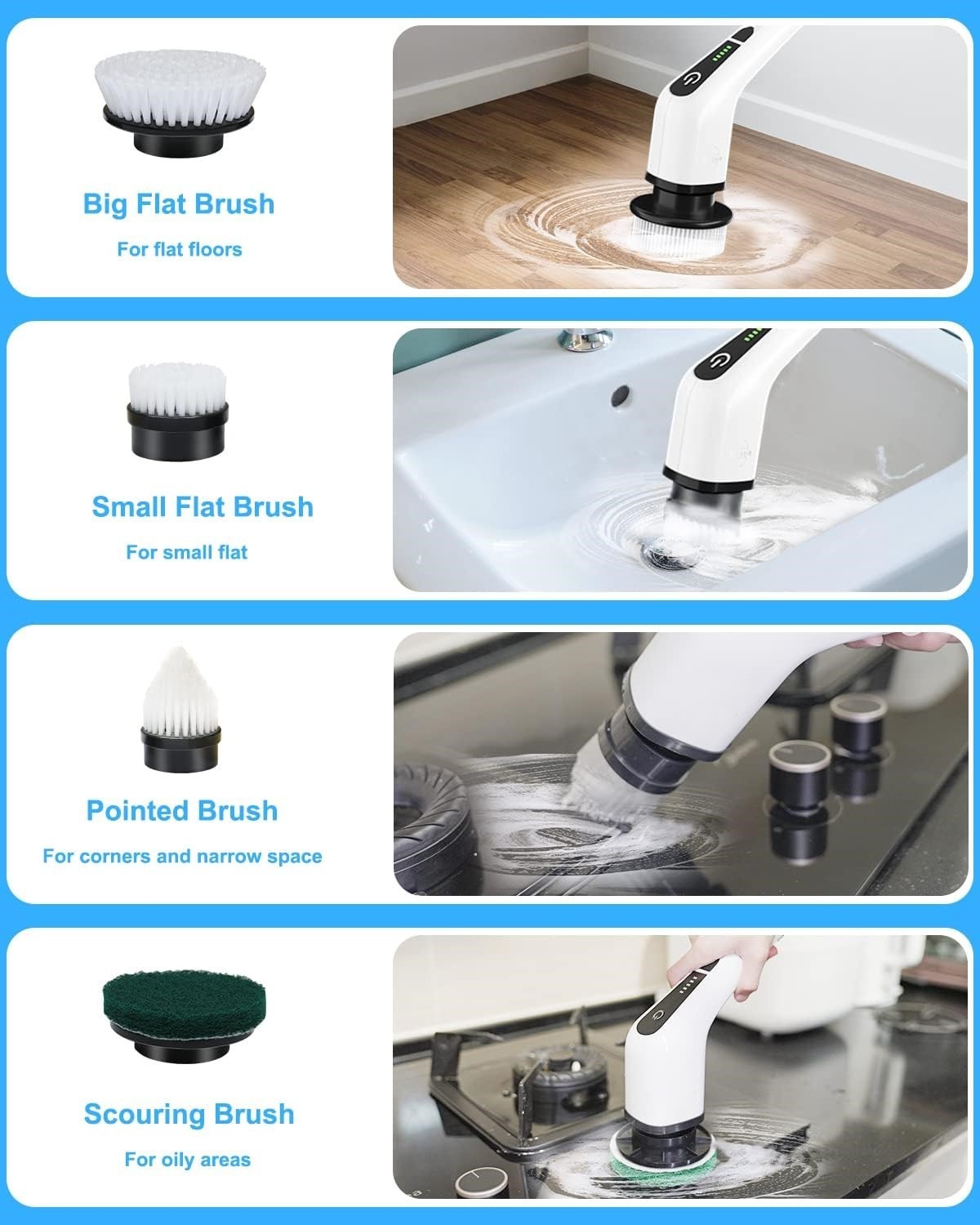 Electric Spin Scrubber, Cordless Cleaning Brush with 8 Replaceable Brush Heads