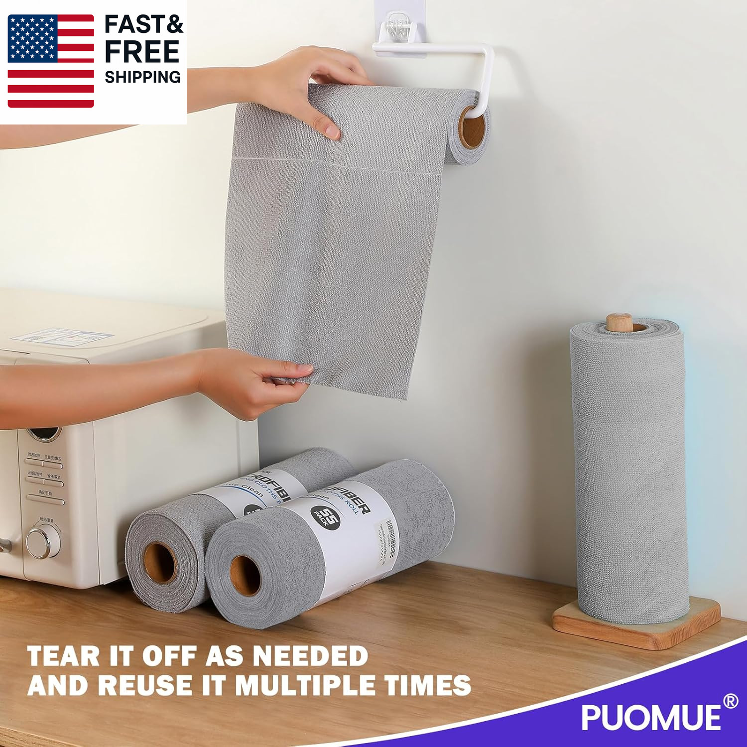 55 Pack Microfiber Cleaning Cloth Roll, Tear Away Reusable Towels, 11″ X 9″, Ult