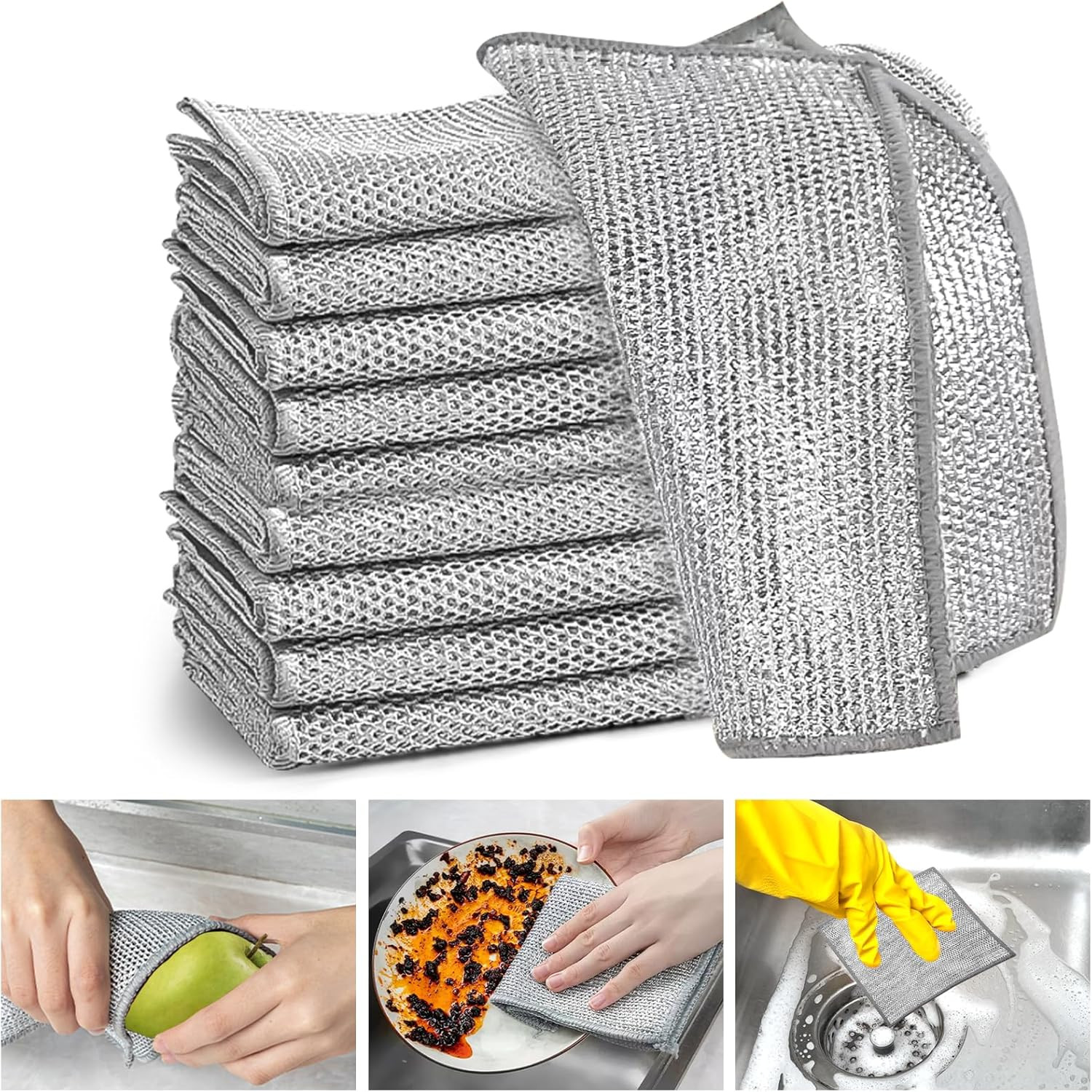 XANGNIER 8 Pcs Multipurpose Wire Dishwashing Rags,New Upgrade Non Scratch Wire D