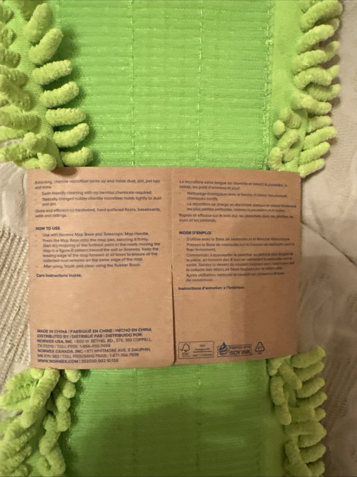 NEW NORWEX Chenille Dry Mop Pad Large Microfiber Wood Tile Floor Pet Hair Duster
