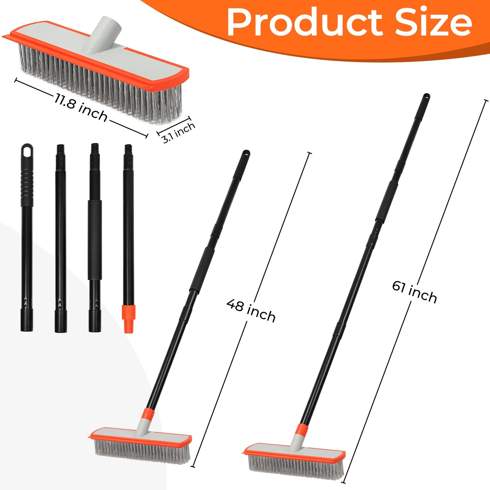 MAVRIZ Stainless Steel Concrete Brush with Long Handle – Heavy Duty Deck Brus.