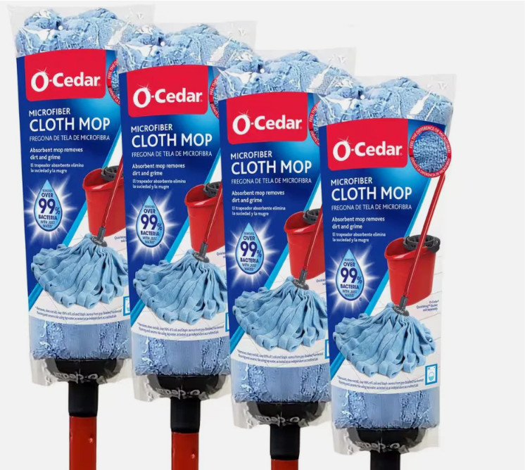 Blue Microfiber Wet Cloth String Mop 4-Pack Reusable Washable Absorbent