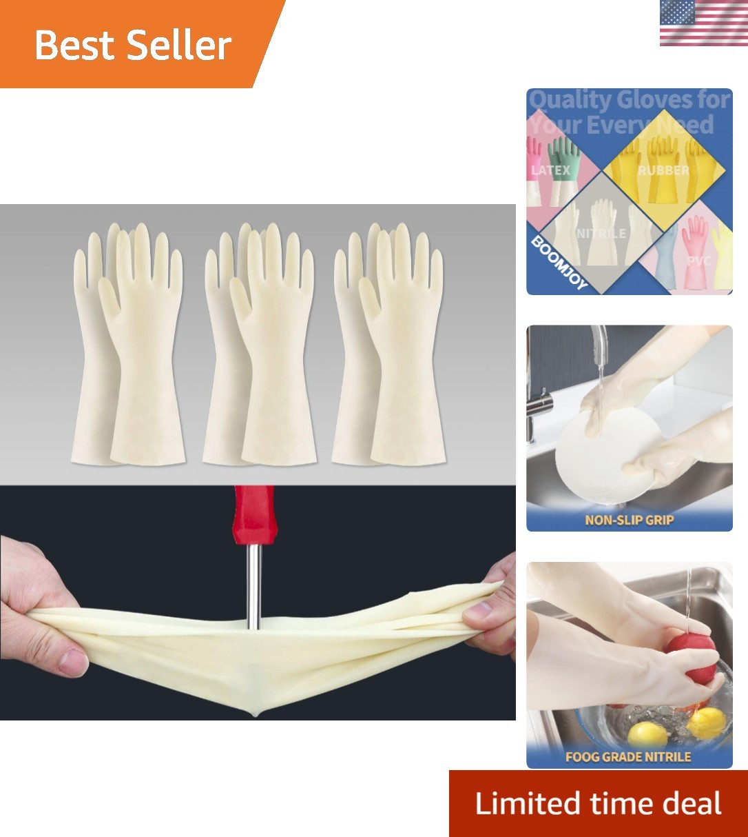 Large Waterproof Nitrile Cleaning Gloves – Durable, Comfortable, 6 Pair Set