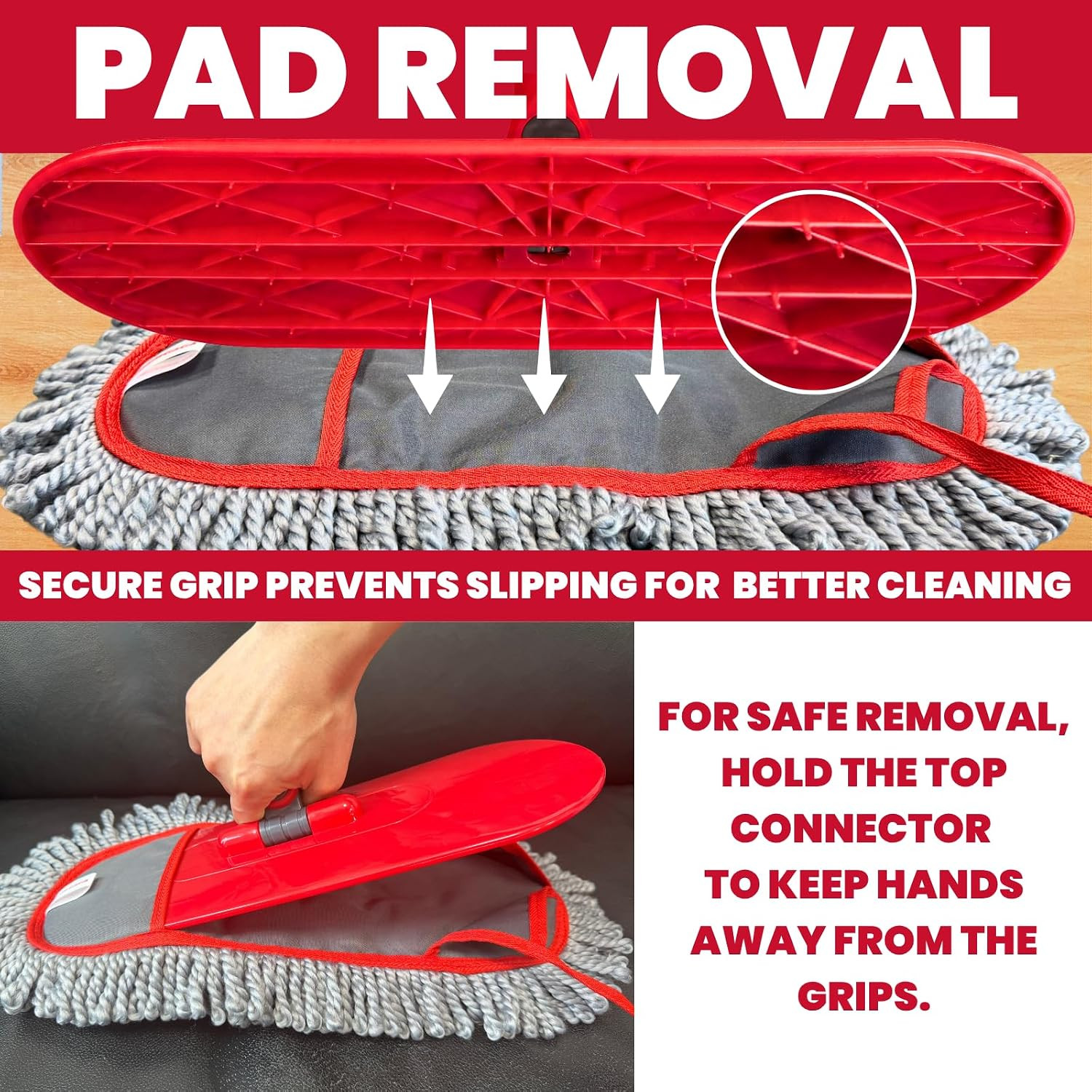 Dust Mop for Floor Cleaning with 3 Washable Pads, 14.4” × 5.1” Flat Mop Head, 62