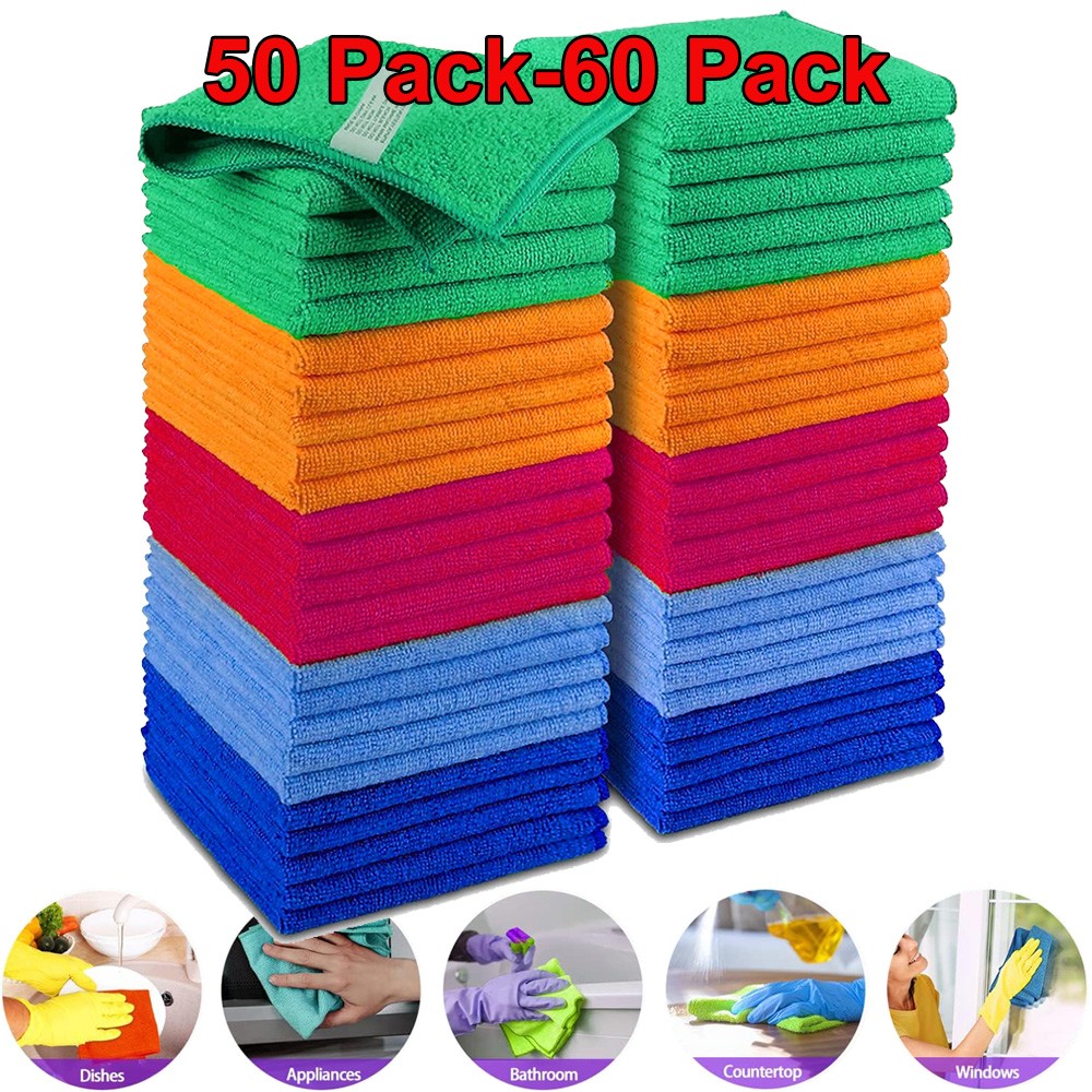 Microfiber Cleaning Cloth Set of 60 Towel Rag Car Polishing Detailing No-Scratch