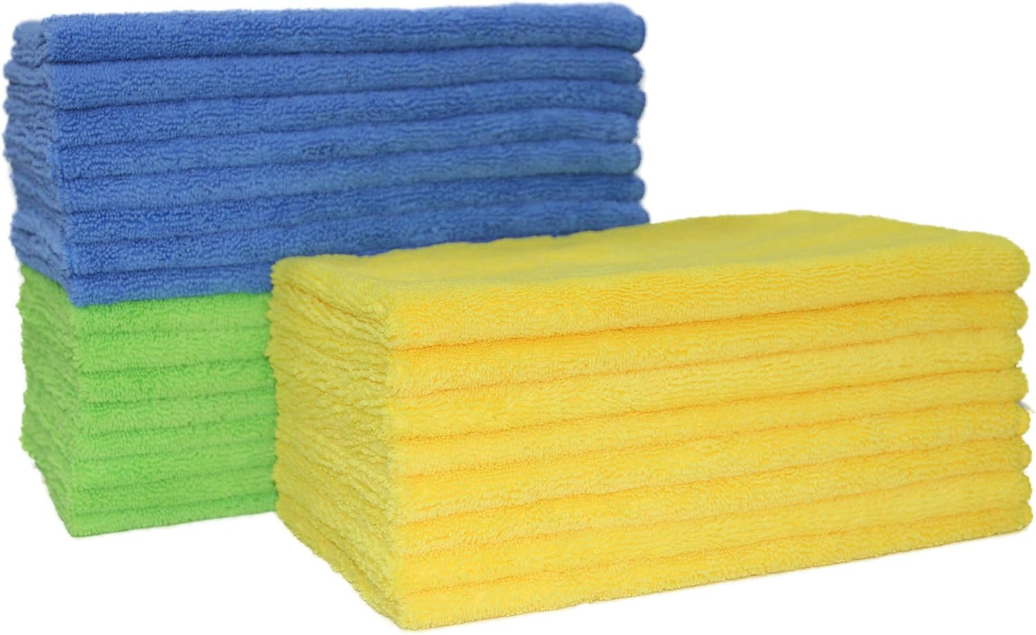 POLYTE Microfiber Cleaning Towel (16×24 16×24 in, 18 Pack, Blue,green,yellow