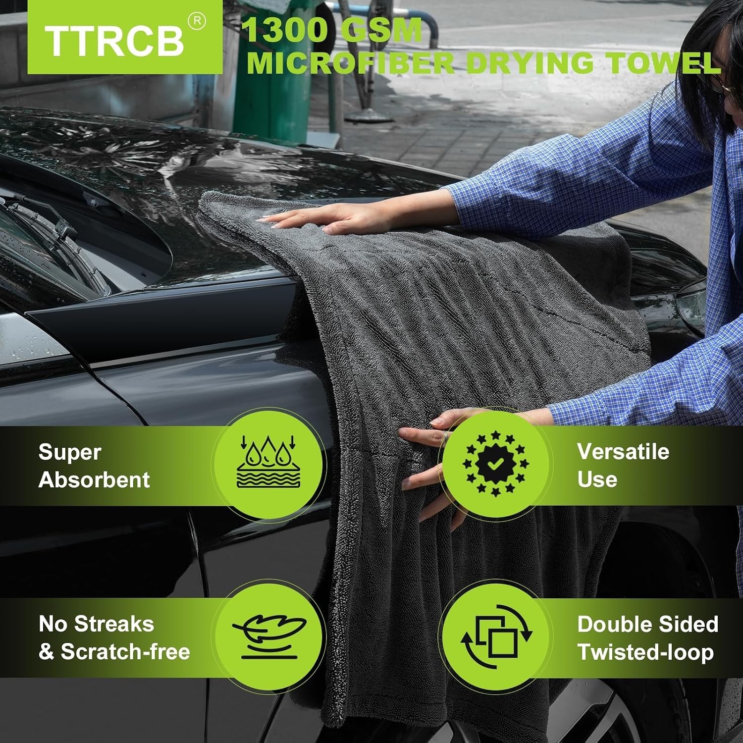 2 Pack Car Drying Towel, 1300 GSM Microfiber Towels for Cars 36″ x 24″ & 16″ …