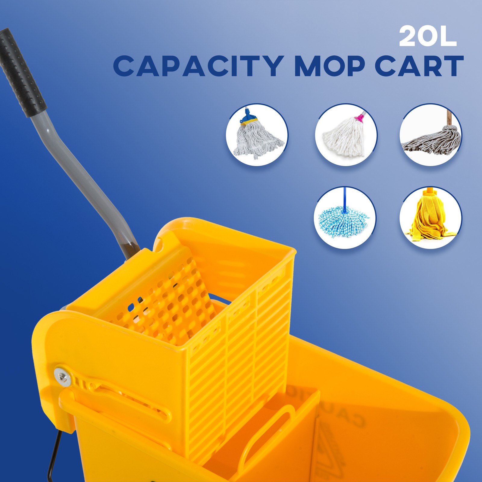Compact Mop Bucket with Wringer on Wheels 21 Quart Yellow