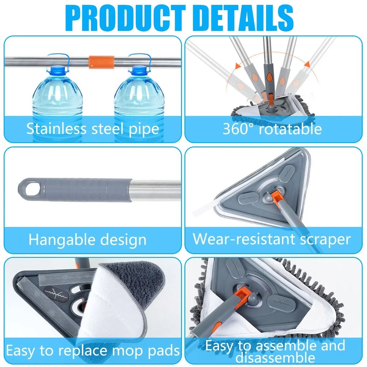 Wall Cleaner Mop with 79“ Long Handle, Wall-Dust Cleaning Mop for Washing Walls