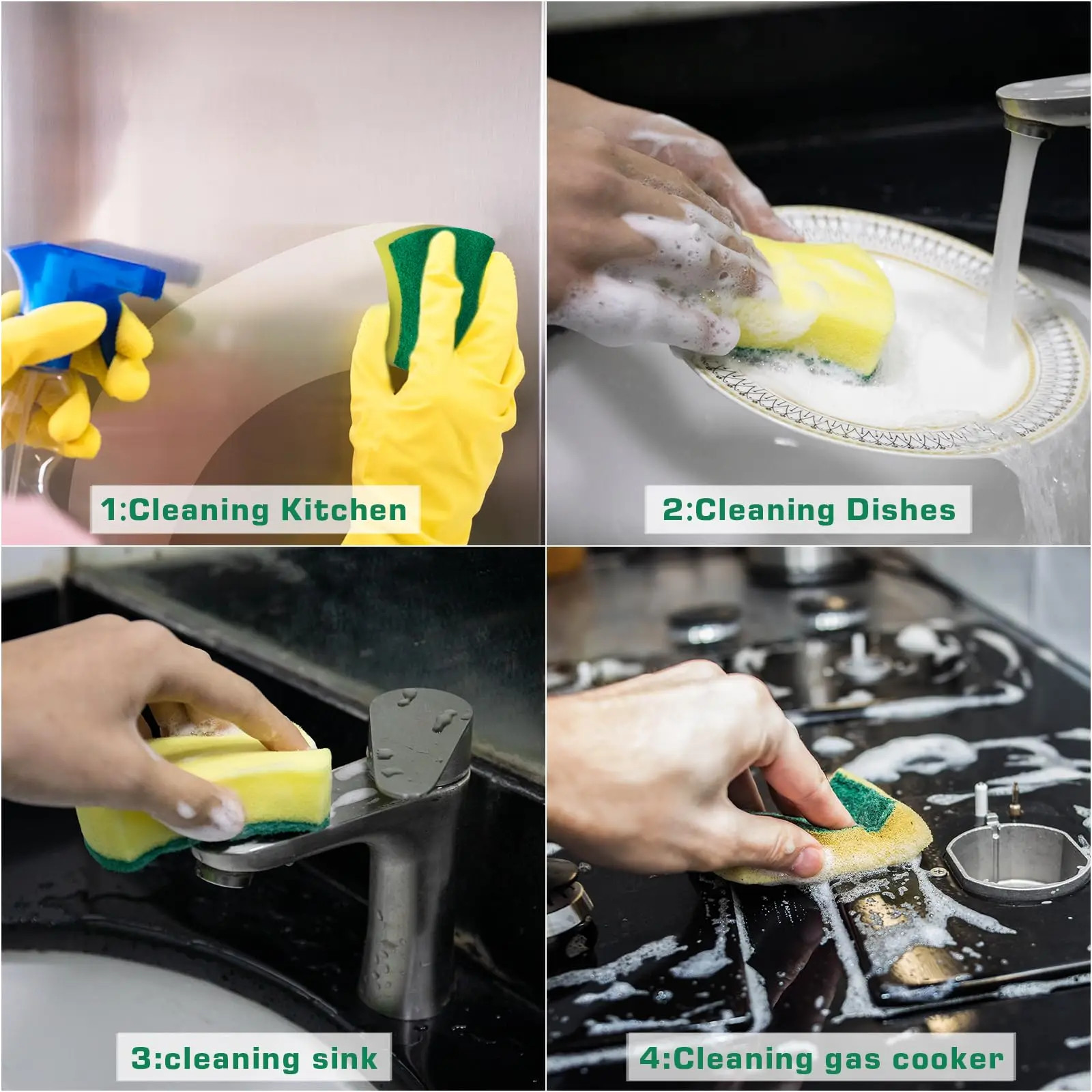 10pcs Cleaning Sponges Dish Scrubber Soft & Heavy Duty Microfiber Kitchen Sponge