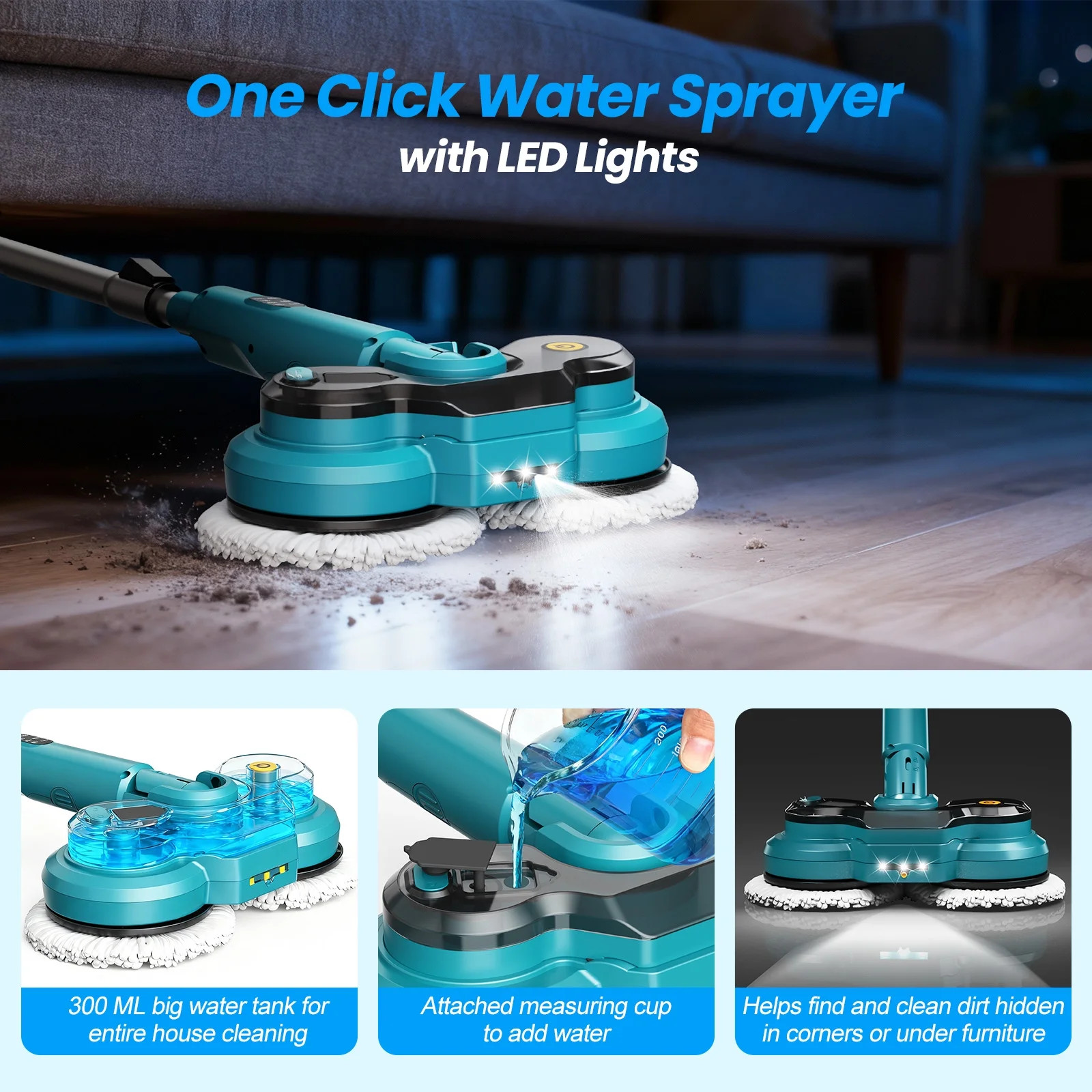 Amiluo Cordless Electric Mop, Dual-Motor Power Spin Mop for Floor Cleaning with