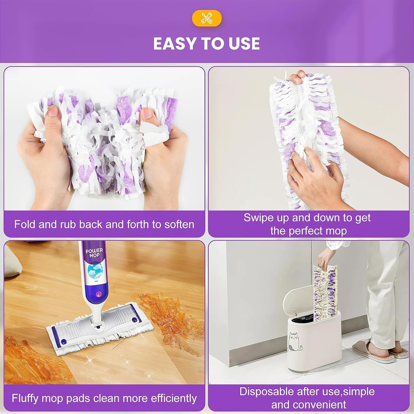 Mop Refills 15 Pack, Power Mop Replacement Pads, Multi Use, Purple
