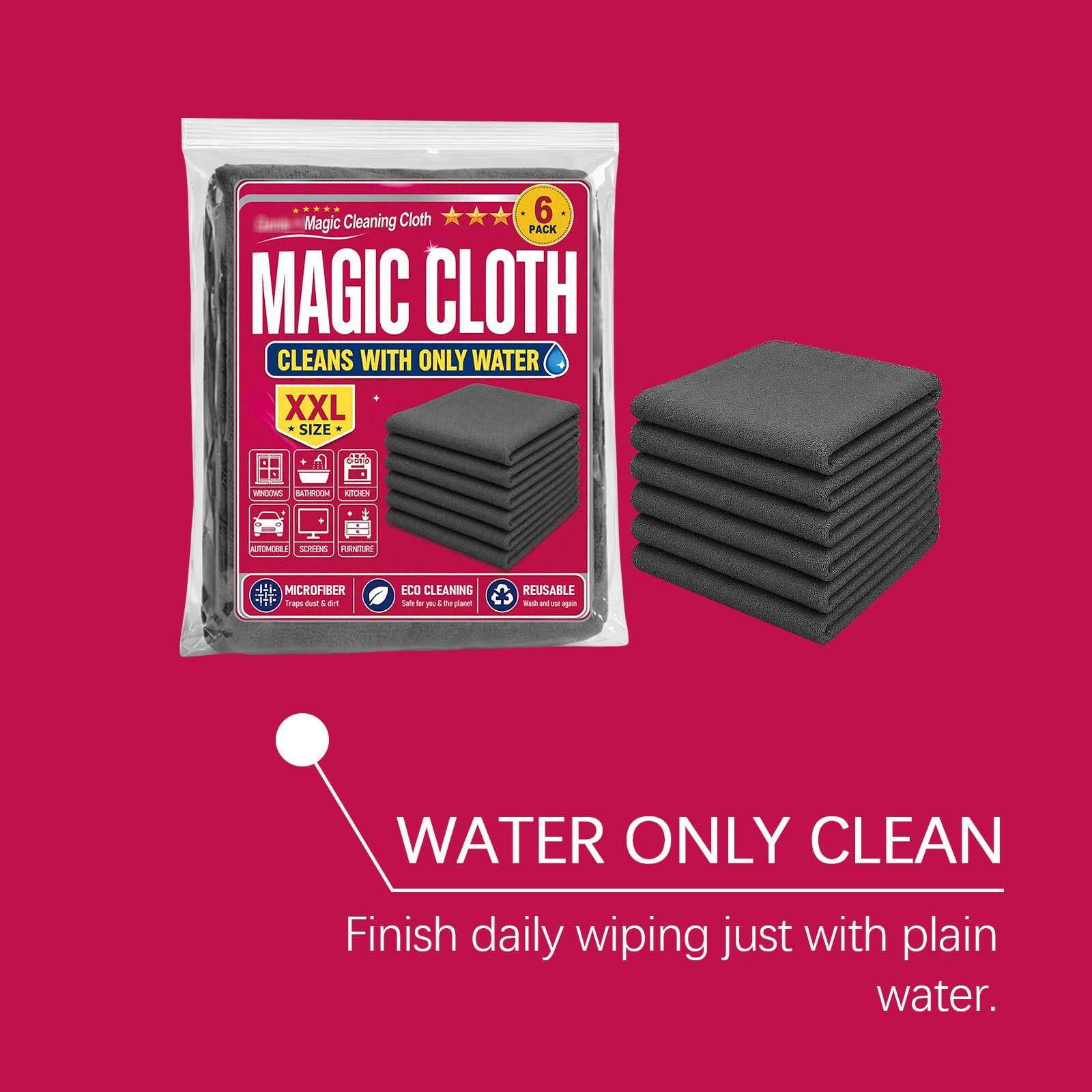 Genie Magic Cleaning Cloth, 6 Pack Microfiber Cleaning Cloths, Streak-Free & Lin