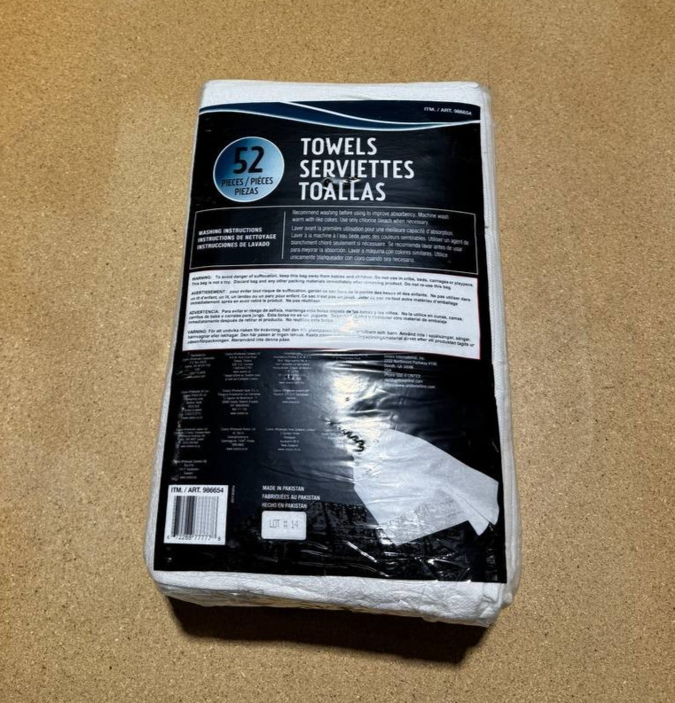Unitex 100% Cotton Towel, White, 14 in x 17 in, 52-count