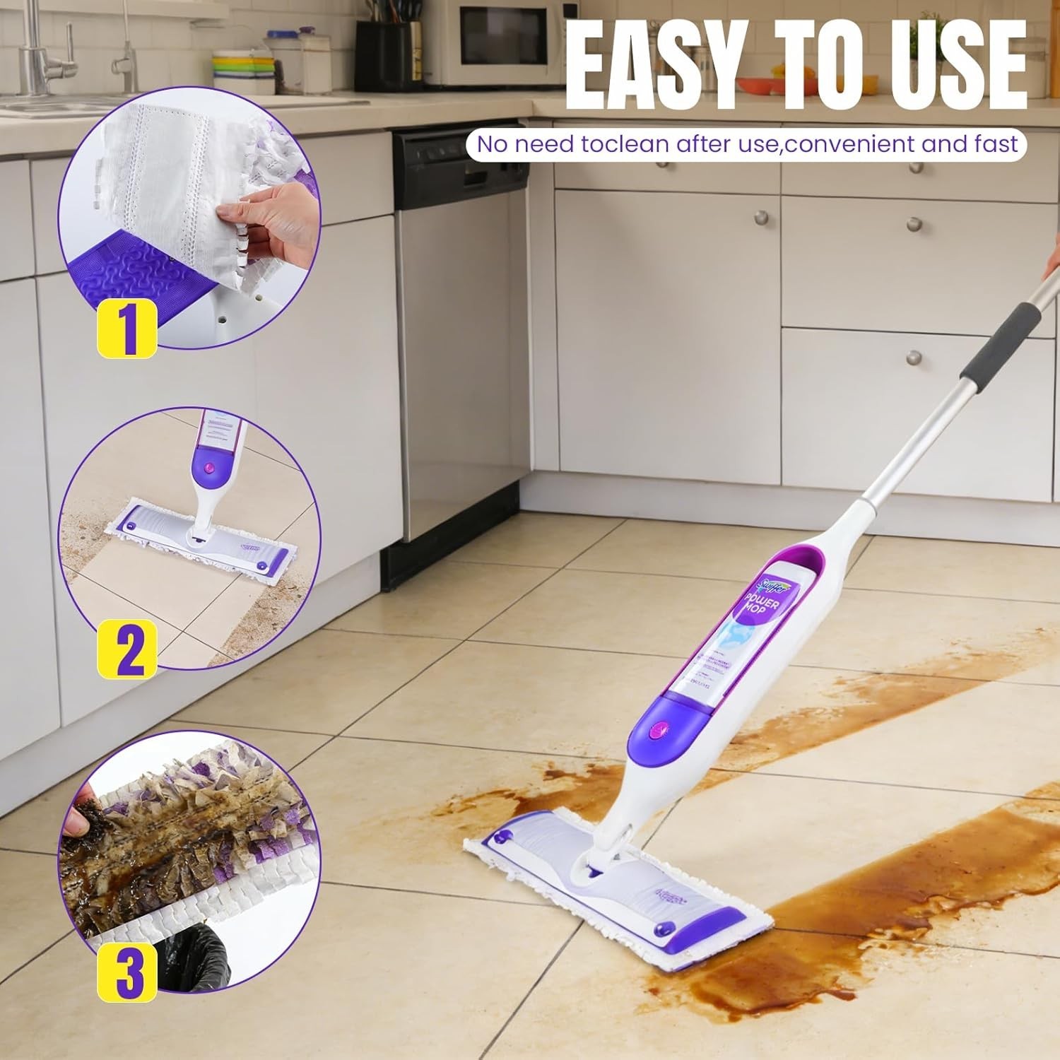 60 Pcs Power Mop Pads for Swiffer PowerMop 500+ Strips Multi-Surface Refill Pad