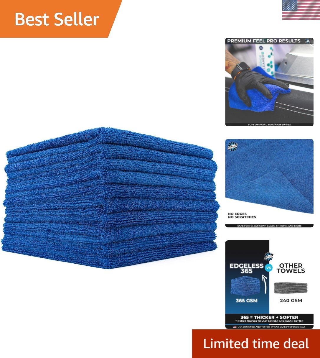 Edgeless Microfiber Cleaning Towels 10-Pack – 16×16 Inches, Royal Blue