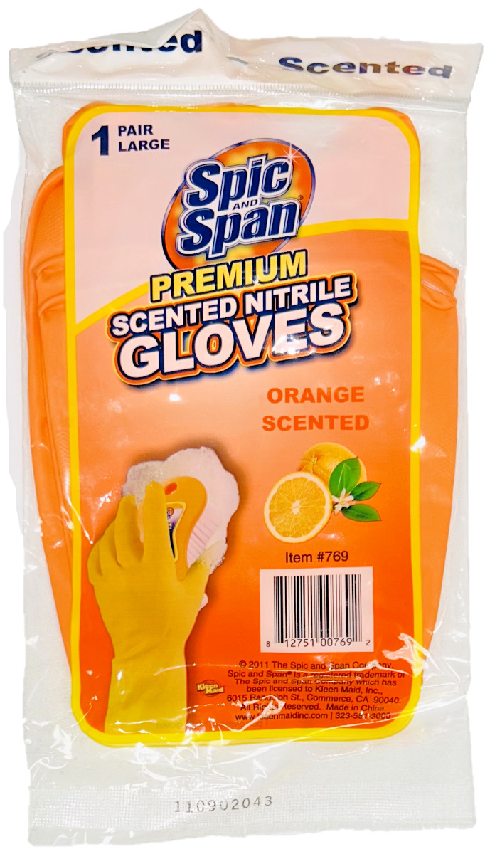 Spic And Span Orange Scented Nitrile Heavy Weight Premium Reusable Gloves Large