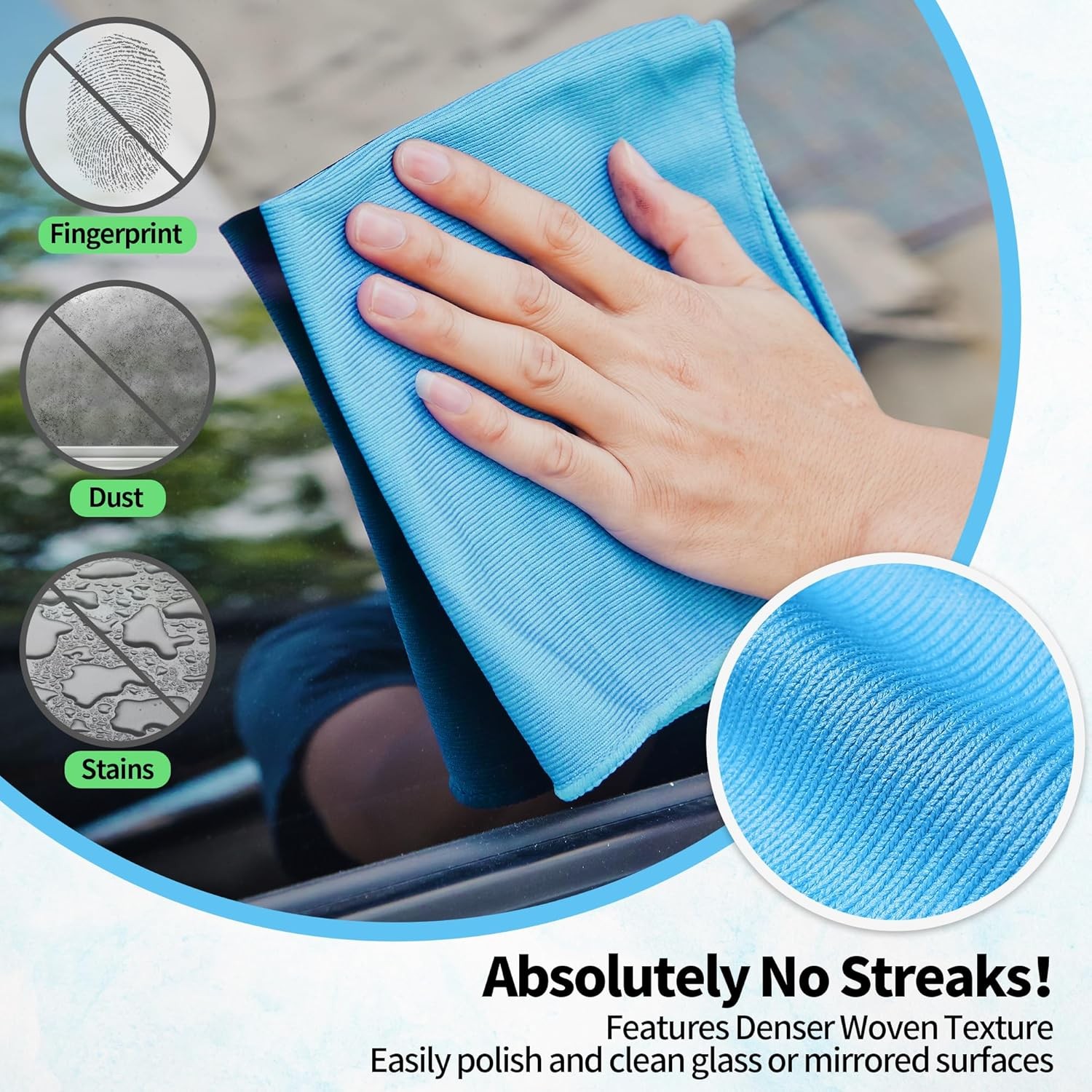 HOMERHYME Microfiber Glass Cleaning Cloth, 12 Pack Window Glass Cleaning Rags, R