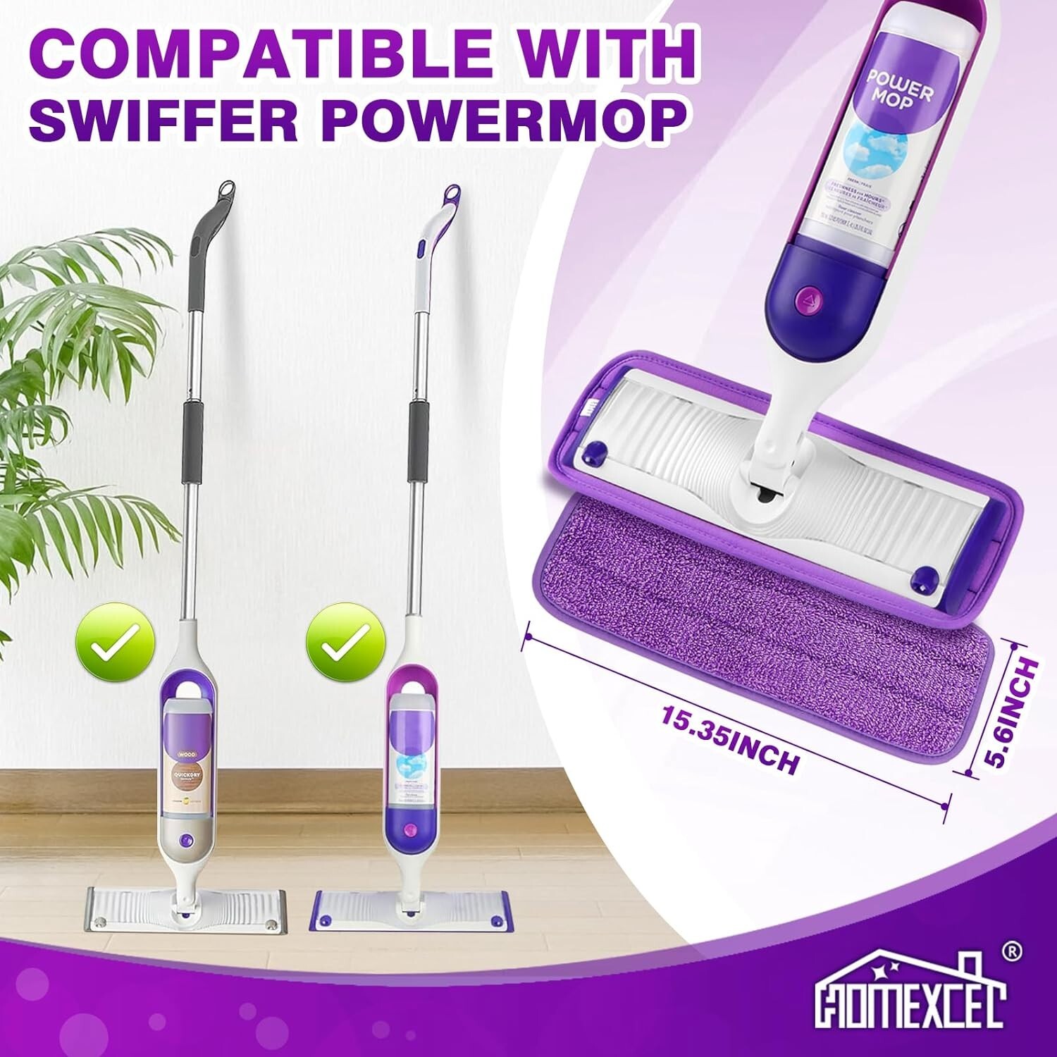 HOMEXCEL Reusable Microfiber Mop Pads for Swiffer PowerMop, Power Mop Pads Refil