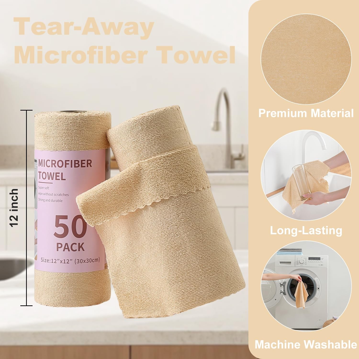 2 Roll Reusable Paper Towels,100 Sheets Tear Away Microfiber Cleaning Cloth, …