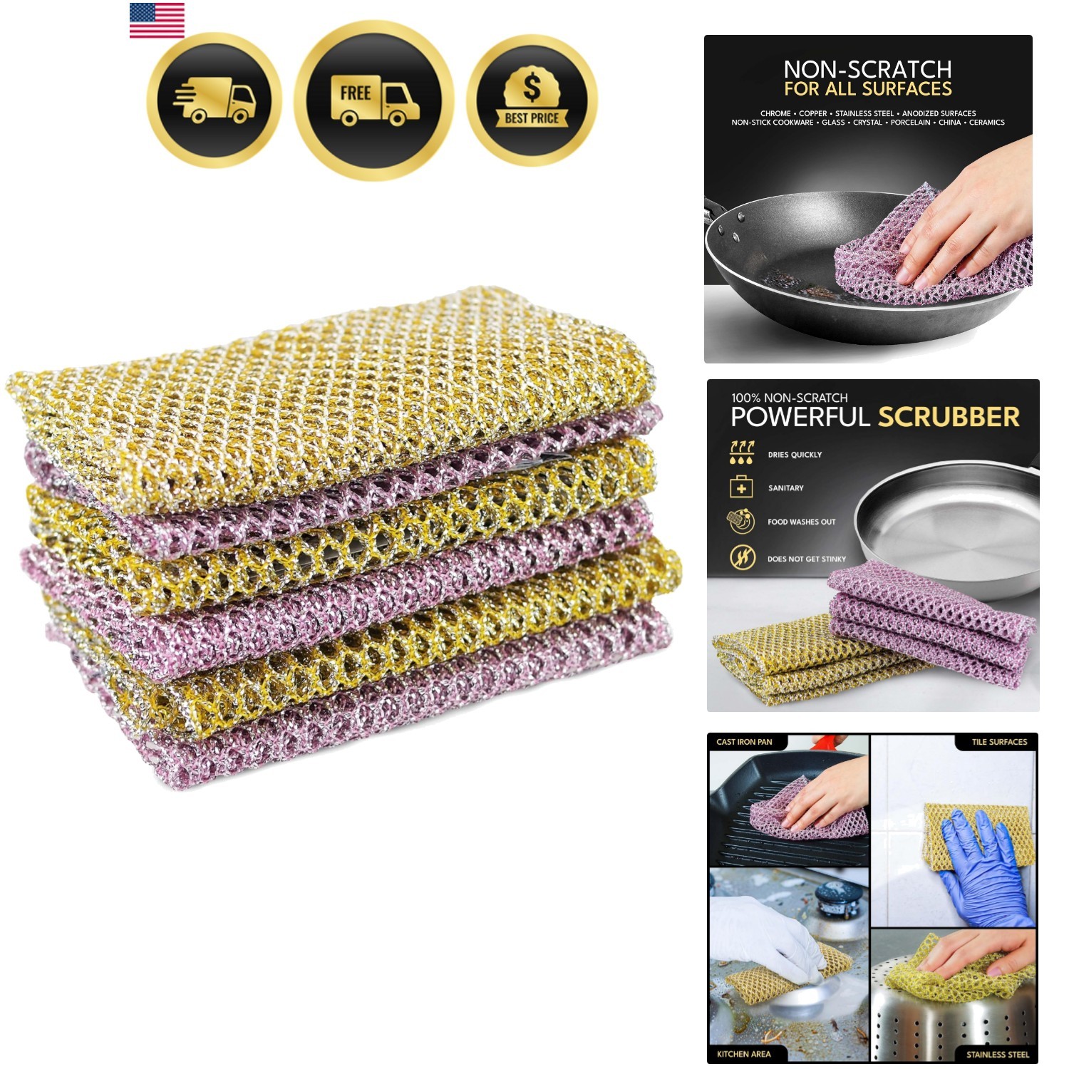 Non-Scratch Dish Scrubbers 6 Pcs — Outlasts 7+ Sponges, Stays Odor-Free | Rep…