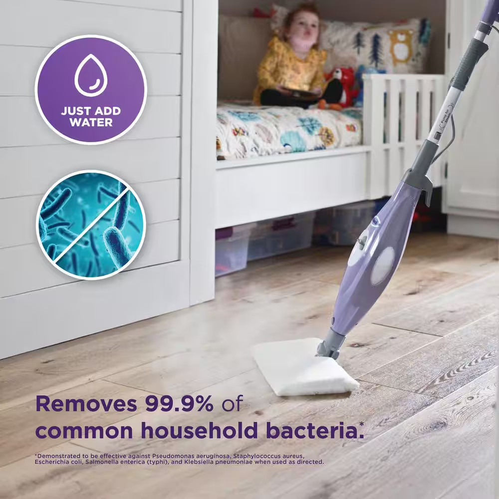 Corded Steam Pocket Mop Stick Cleaner for Hard-Floor Surfaces in Purple with Fas